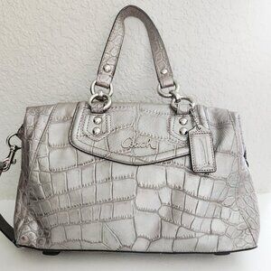 Euc Coach Ashley Crocodile Embossed Silver Leather Satchel Handbag